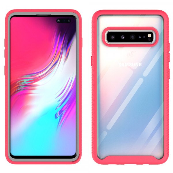 Wholesale Galaxy S10 5G Clear Dual Defense Hybrid Case (Red)